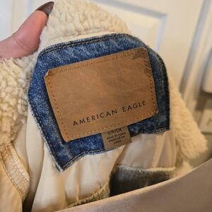 American Eagle Outfitters Blue and Cream Jean Jacket